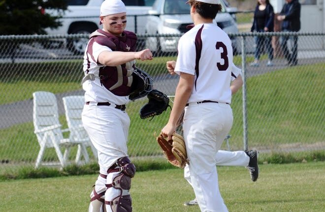 Charlevoix's Caleb Stuck (left) Bryce Johnson were working in unison once again Monday, with Johnson tossing 12 strikeouts in a victory over Traverse City St. Francis.