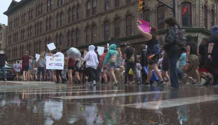 Pro-choice activists march in Grand Rapids Saturday