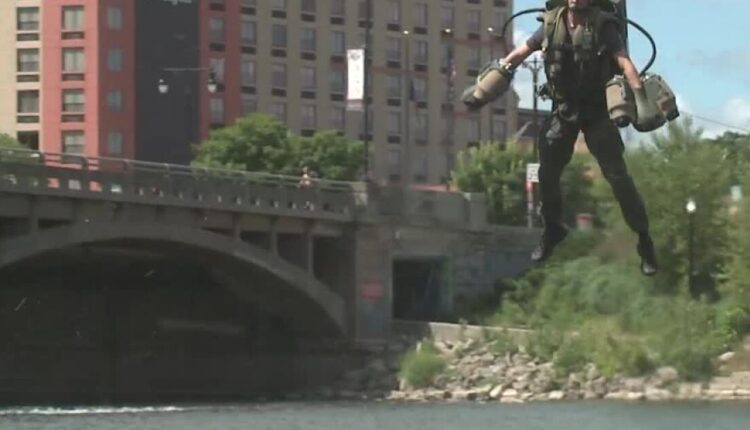 Jet Suit pilot soars over Grand Rapids ahead of Advanced Manufacturing Expo