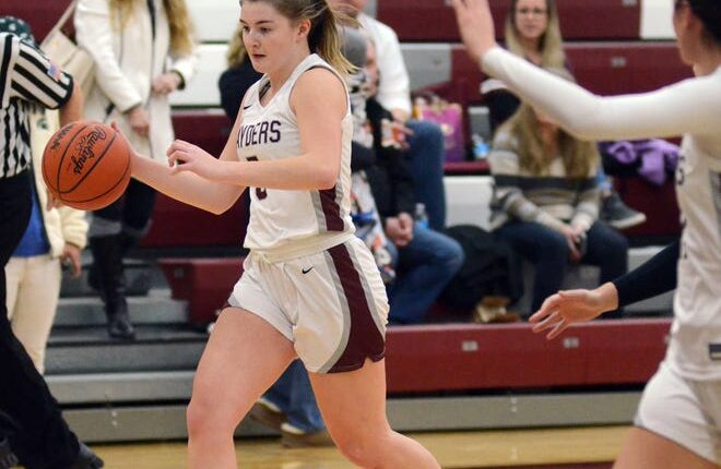 Charlevoix's Abbey Wright came through with a 14-point, 14-rebounds double-double for the Rayders in a big LMC win Tuesday.